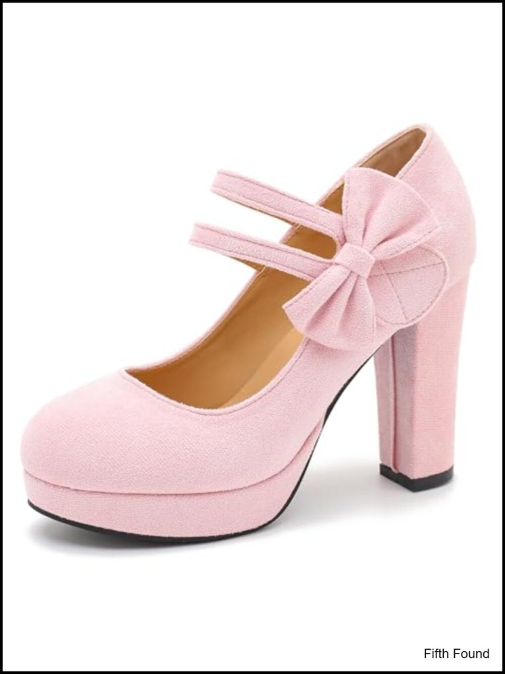 Women's Platform Mary Jane Pumps with Bow, 3.94" Block Heel, Hook-and-Loop